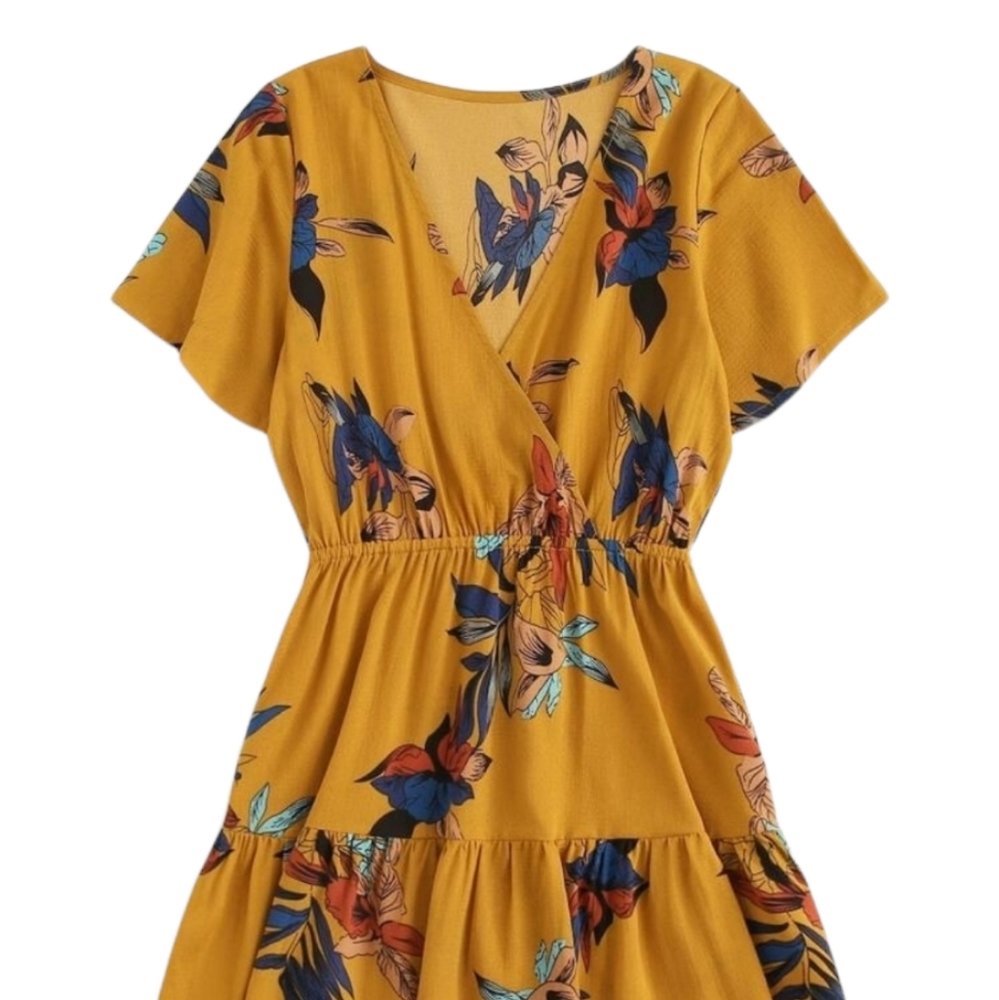 Surplice Front Floral Print Dress